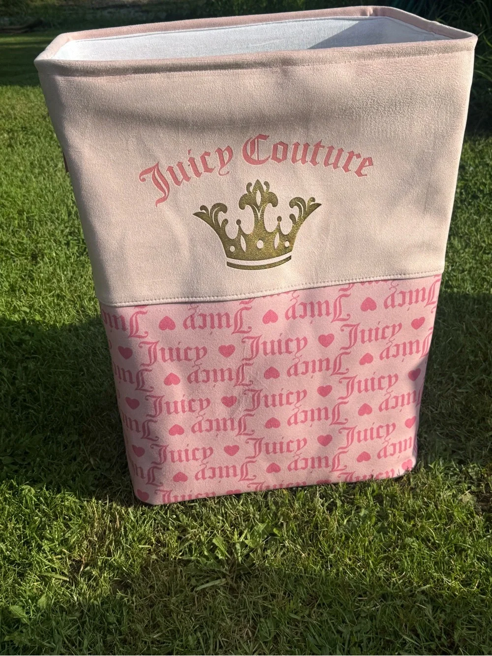 Juicy Couture Pink & Cream Fabric Storage Basket with Gold Crown